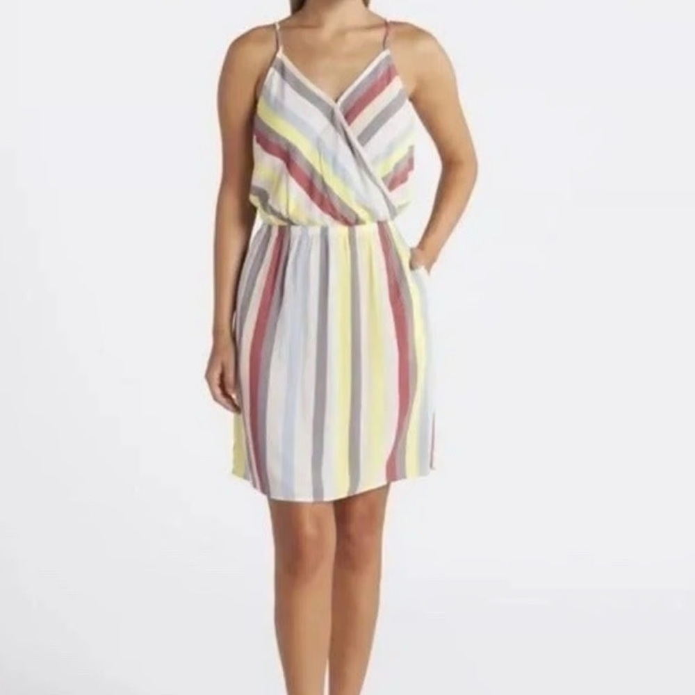 Market and Spruce Striped Mini Dress in Yellow, Gray, and White NWT size Large